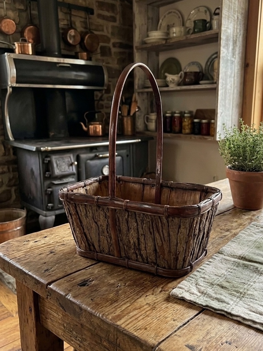 Vintage Tree Bark Basket Gathering Berry Rustic Primitive Decor Cabin Nature